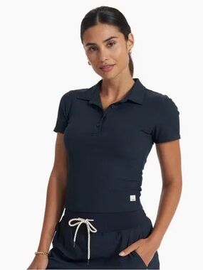Vuori Navy Mudra Short-Sleeve Button Down Polo